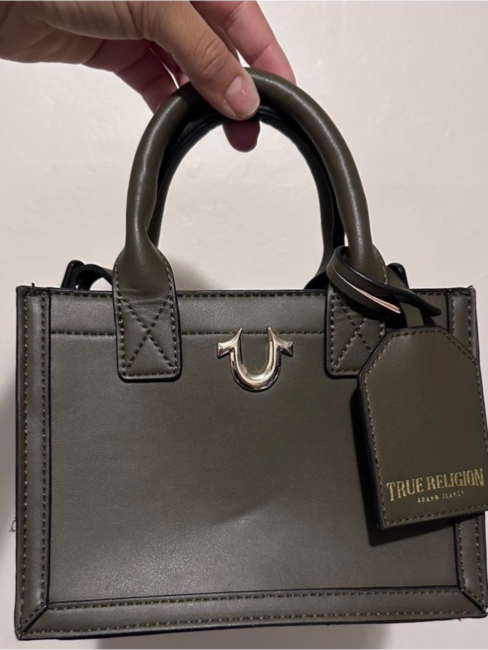 True Religion Olive Green Leather Top-Handle Satchel